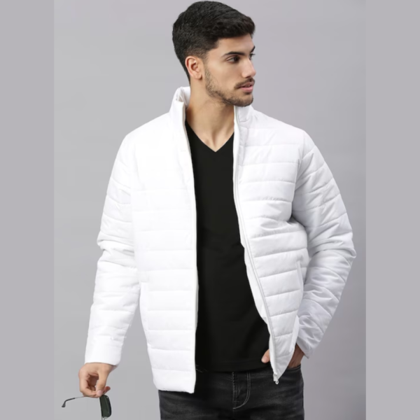 Men White Regular Fit Puffer Jacket