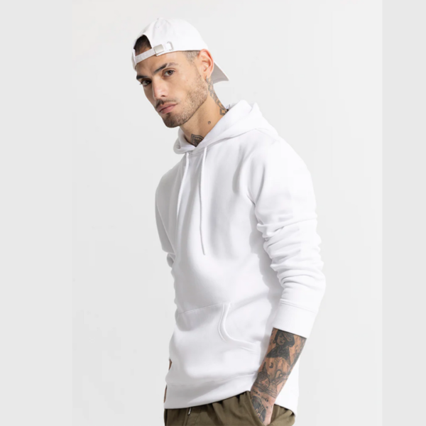 Winter Wear Men's Plain Hoodie or Sweatshirts With Classic and Comfortable feel Perfect for Casual Wear (White) - Image 3