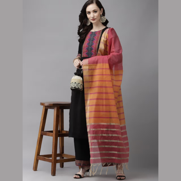 Black Printed Kurta Yoke with Palazzo with Ready Made Dupatta (Set of 3)