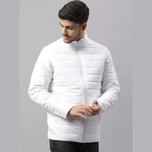 Men White Regular Fit Puffer Jacket - Image 3
