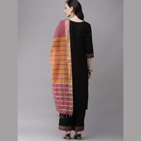 Black Printed Kurta Yoke with Palazzo with Ready Made Dupatta (Set of 3) - Image 2