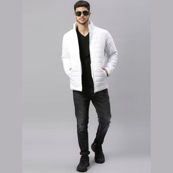 Men White Regular Fit Puffer Jacket - Image 4