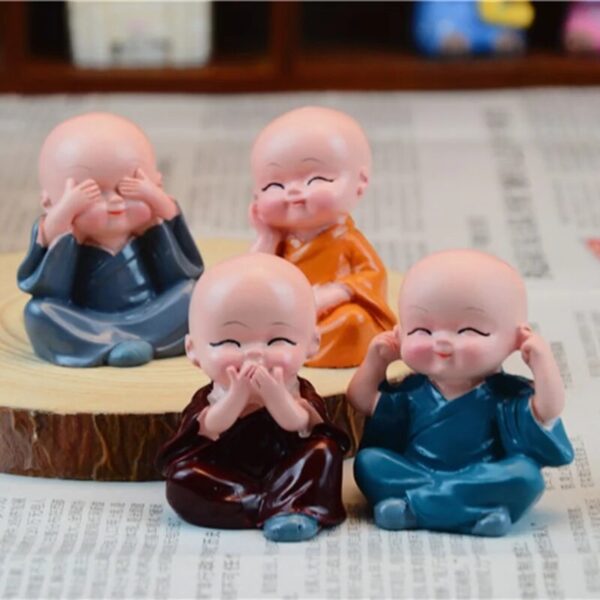 Synlark Idol Decorative Showpiece Little Baby Monk Buddha Set of 4 Pcs Lord Buddha Decorative Showpiece - 6 cm  (Polyresin, Multicolor) - Image 3
