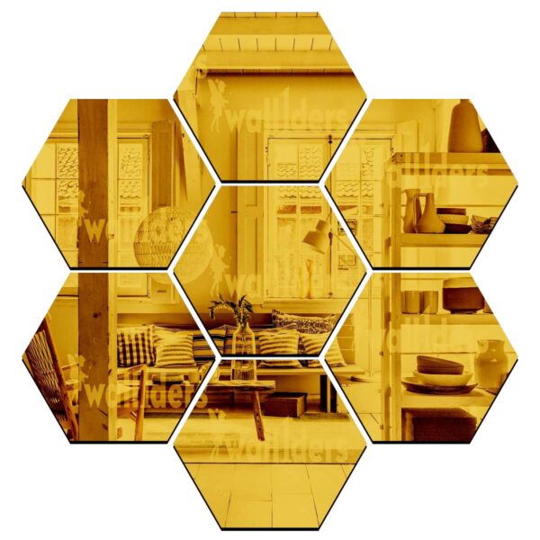 20 Hexagon Golden (Each Hexagon Size 12 cm x 10 cm) 3D Hexagon Mirror Wall Stickers, 3D Mirror Stickers for Wall Large Size, 3D Wall Mirror Stickers - Image 2