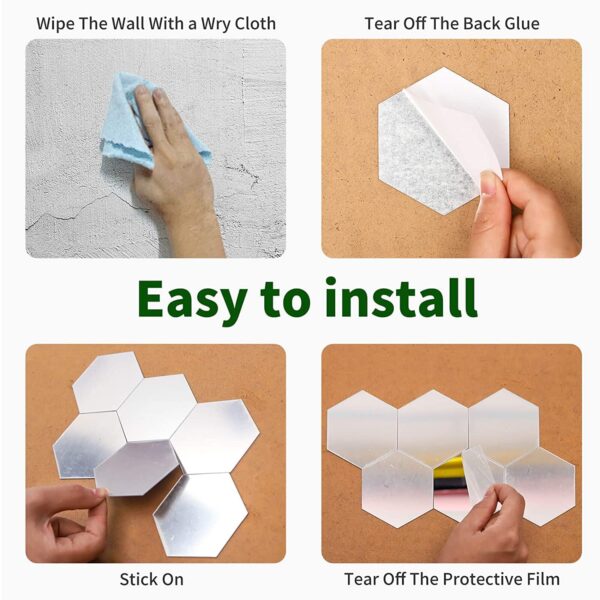 20 Hexagon Golden (Each Hexagon Size 12 cm x 10 cm) 3D Hexagon Mirror Wall Stickers, 3D Mirror Stickers for Wall Large Size, 3D Wall Mirror Stickers - Image 3