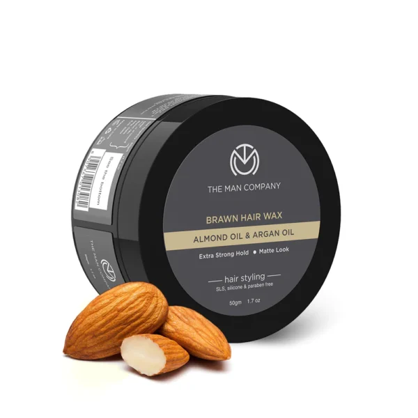 The Man Company Brawn Hair Styling Wax for Men | Strong Hold, Matte Finish | Natural Almond & Argan Oil | Volume & Nourishment to Hair - 50gm