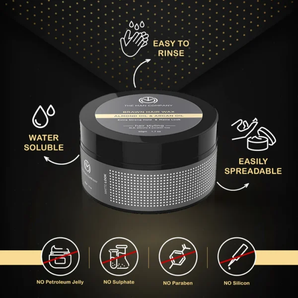 The Man Company Brawn Hair Styling Wax for Men | Strong Hold, Matte Finish | Natural Almond & Argan Oil | Volume & Nourishment to Hair - 50gm - Image 3