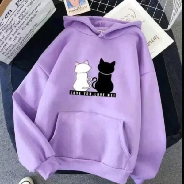 Women Full Sleeve Double Cat Hooded Sweatshirt
