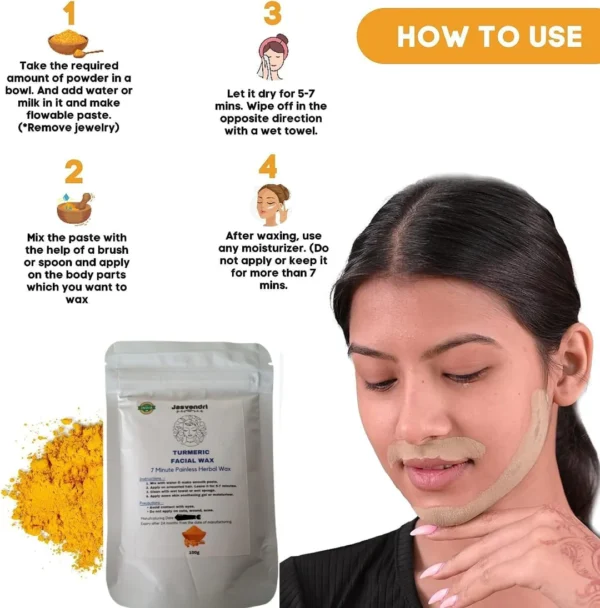TURMERIC FACIAL WAX - 5 MIN PAINLESS HERBAL POWDER Wax - Image 2