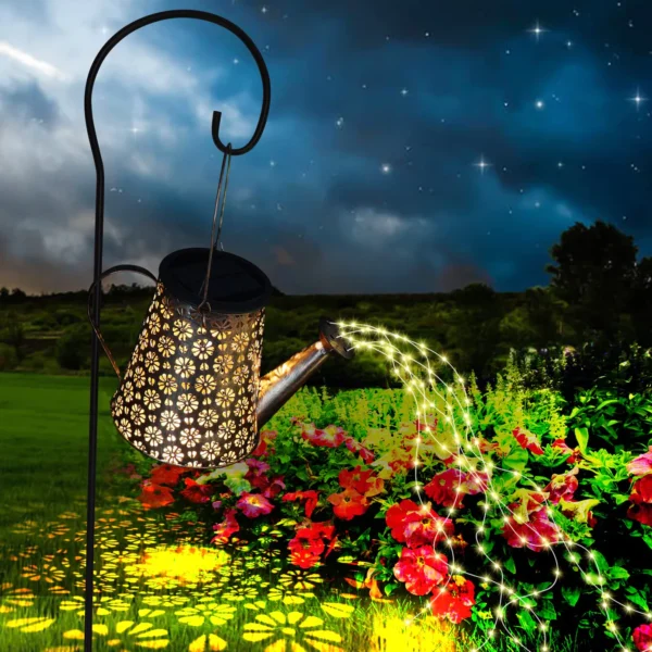 Solar Watering Can Light,Solar Fairy Lights Decor Metal Waterfall String Lights Solar Light Set