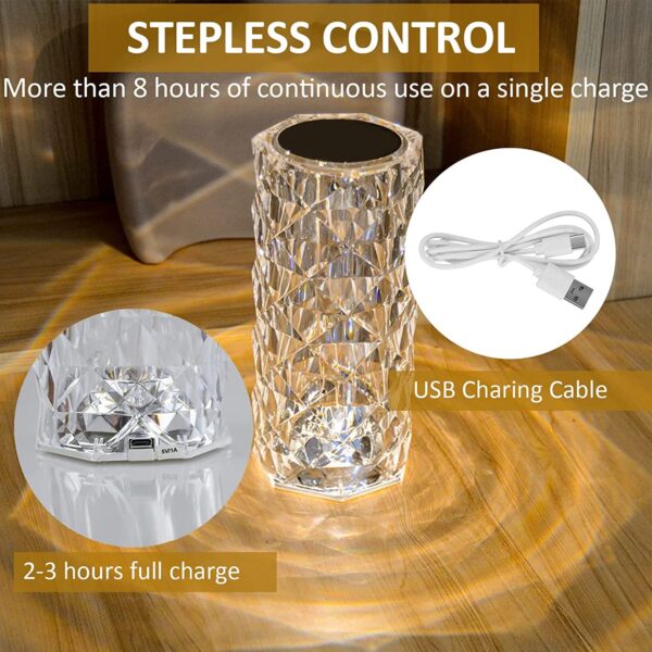 Crystal Lamp, 16-Color Changing Diamond Table Lamp – USB Rechargeable Touch Night Lamp with Remote Control - Image 4