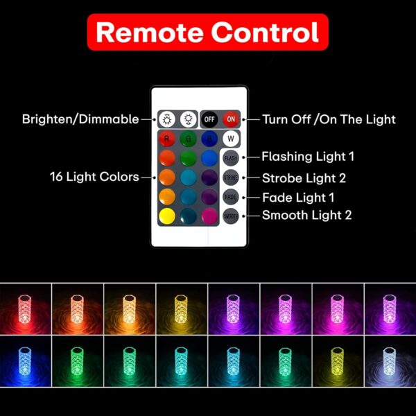 Crystal Lamp, 16-Color Changing Diamond Table Lamp – USB Rechargeable Touch Night Lamp with Remote Control - Image 5